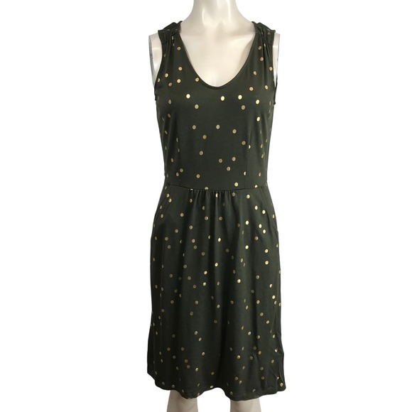 Boden Dresses & Skirts - Boden Olive Green Gold Polka Dot Sleeveless V Neck Dress Size 4